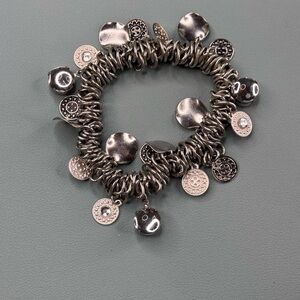 Silver Contemporary Charm Bracelet with Elastic Design NWOT